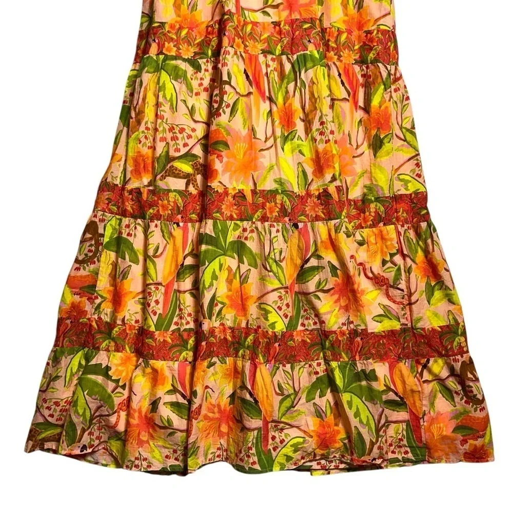 Farm Rio Orange Tropical Tiered Maxi Dress Women’s XS - Picture 7 of 8